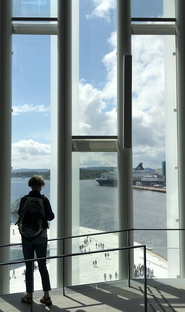 Oslo Oper und Fährhafen von der Stadtbibliothek gesehen